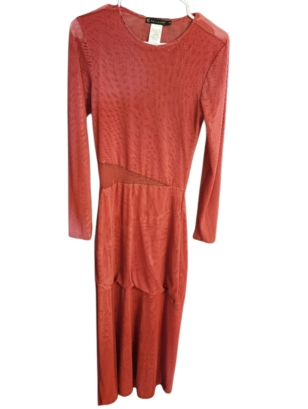 Vix Paulahermanny Mesh Long Sleeve Copper Dress w/ Slit Sz MD